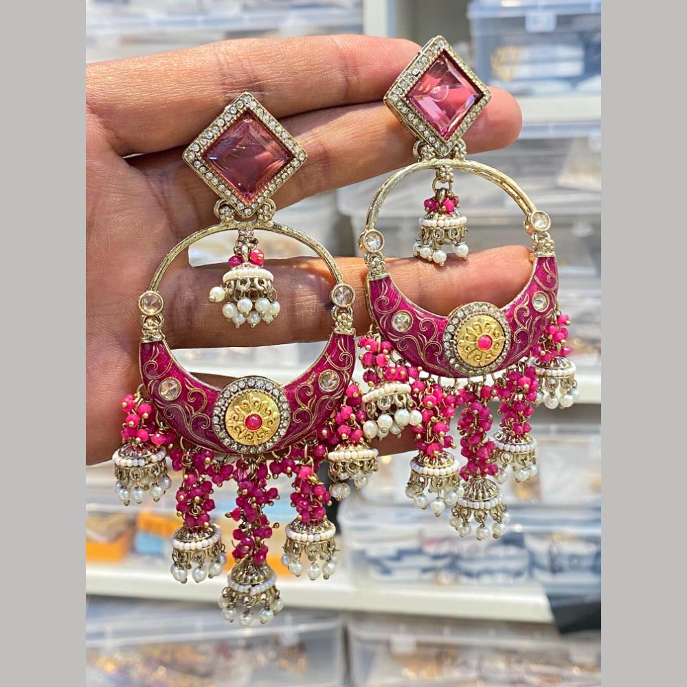 Hira Collections Graceful Pota Stone And Pearl Meenakari Jhumki Earrings
