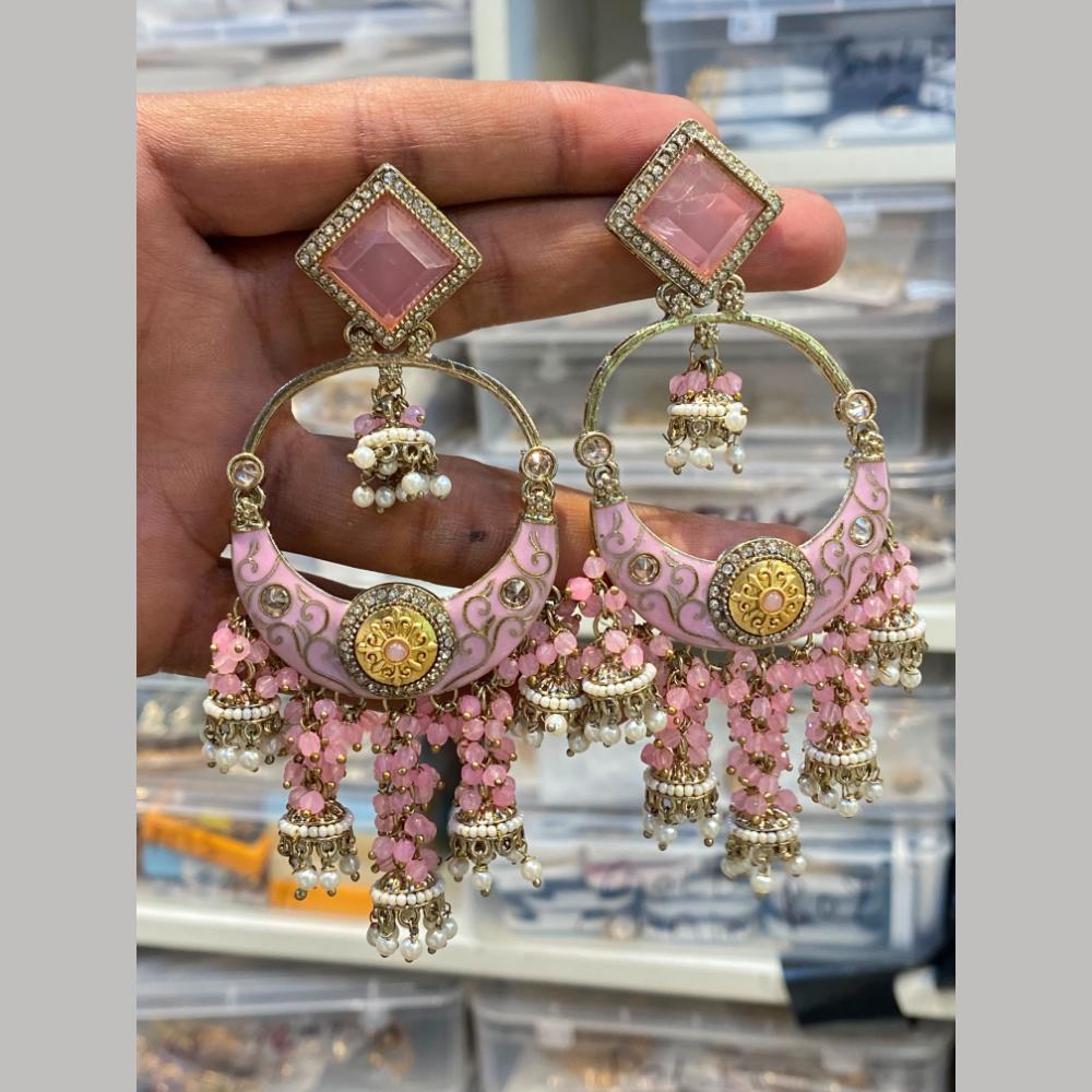 Hira Collections Graceful Pota Stone And Pearl Meenakari Jhumki Earrings