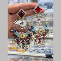 Hira Collections Graceful Pota Stone And Pearl Meenakari Jhumki Earrings