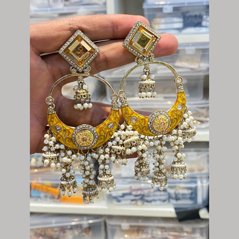 Hira Collections Graceful Pota Stone And Pearl Meenakari Jhumki Earrings