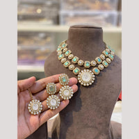 Hira Collections Premium Pota Stone And Pearl Statement Choker Necklace Set