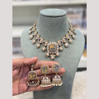 Hira Collections Premium Pota Stone And Pearl Statement Choker Necklace Set