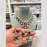 Hira Collections Premium Pota Stone And Pearl Statement Choker Necklace Set