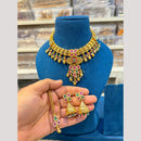Hira Collections Premium Pota Stone And Pearl Statement Choker Necklace Set