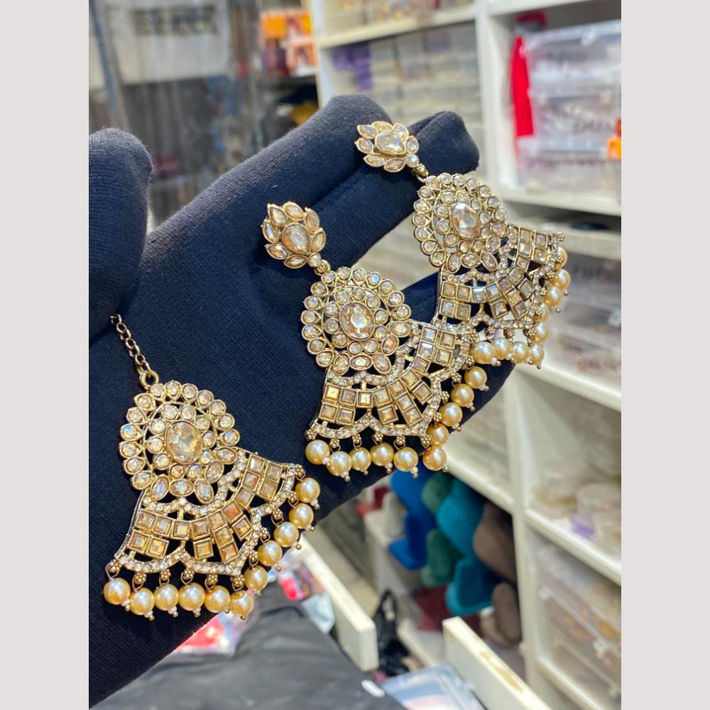Hira Collections Crystal Stone And Beads Earrings With Maang Tikka Set for Women