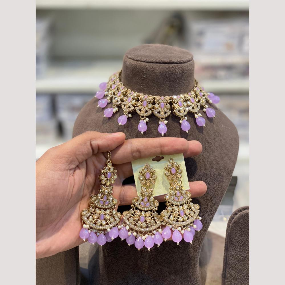 Hira Collection Premium Crystal Stone And Pearl Choker Necklace Set