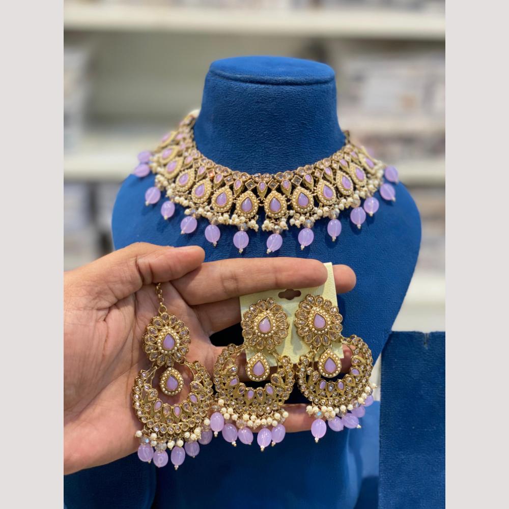 Hira Collection Premium Crystal Stone And Pearl Choker Necklace Set