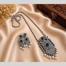 Hira Collections Exclusive Oxidised Pota Stone Pearl Long Necklace Set for Women