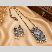 Hira Collections Exclusive Oxidised Pota Stone Pearl Long Necklace Set for Women