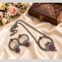 Hira Collections Exclusive 2 Tone Pota Stone Pearl Long Necklace Set for Women