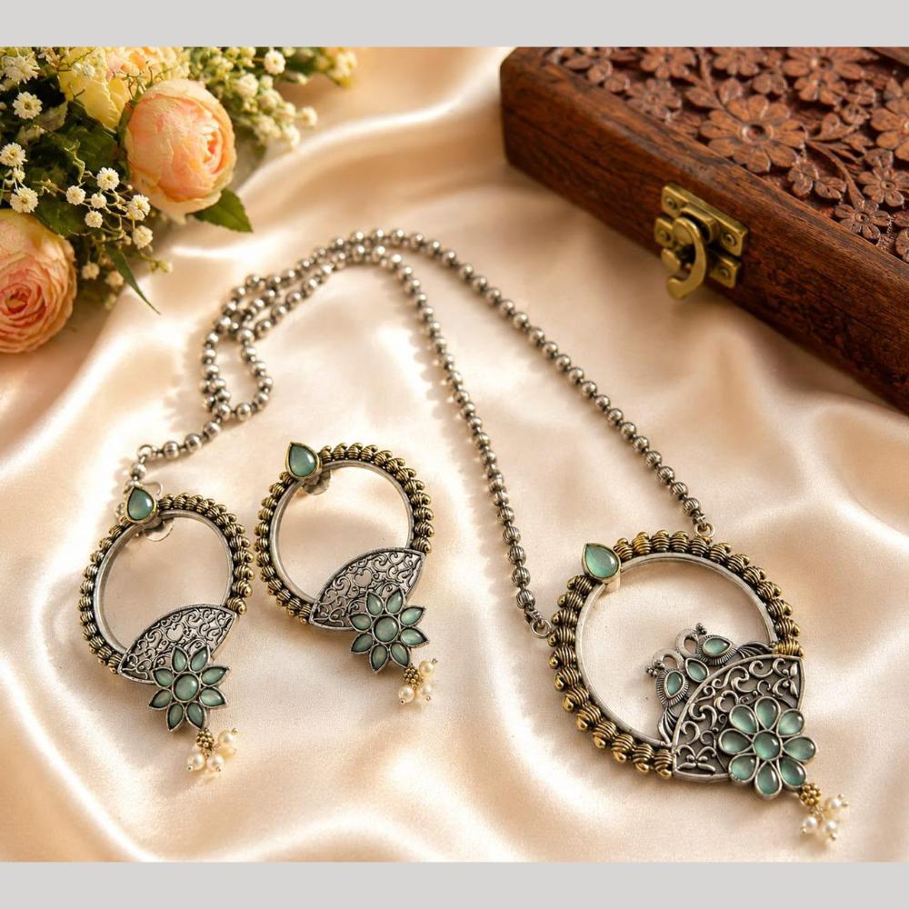 Hira Collections Exclusive 2 Tone Pota Stone Pearl Long Necklace Set for Women