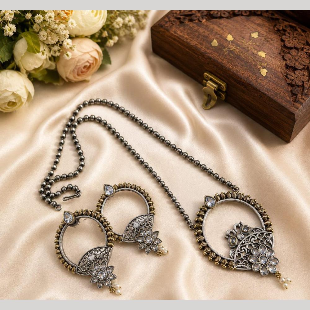 Hira Collections Exclusive 2 Tone Pota Stone Pearl Long Necklace Set for Women
