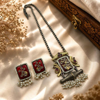 Hira Collections Premium Pota Stone And Pearl Long Necklace Set for Women