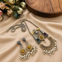 Hira Collections Exclusive 2 Tone Pota Stone Pearl Long Necklace Set for Women