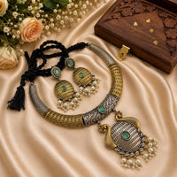 Hira Collections Exclusive 2 Tone Pota Stone Pearl Necklace Set for Women