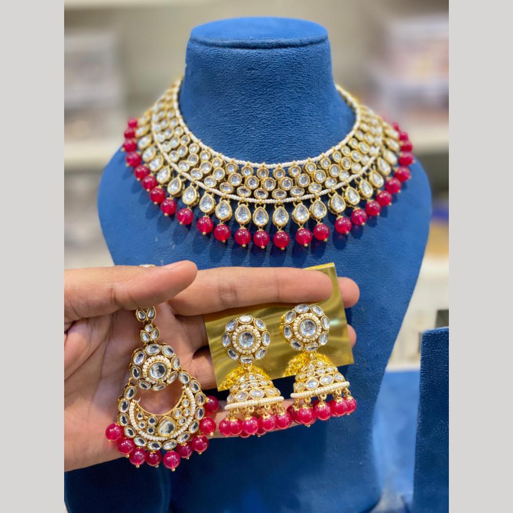 Hira Collection Glamorous Kundan Stone And Beads Necklace Set