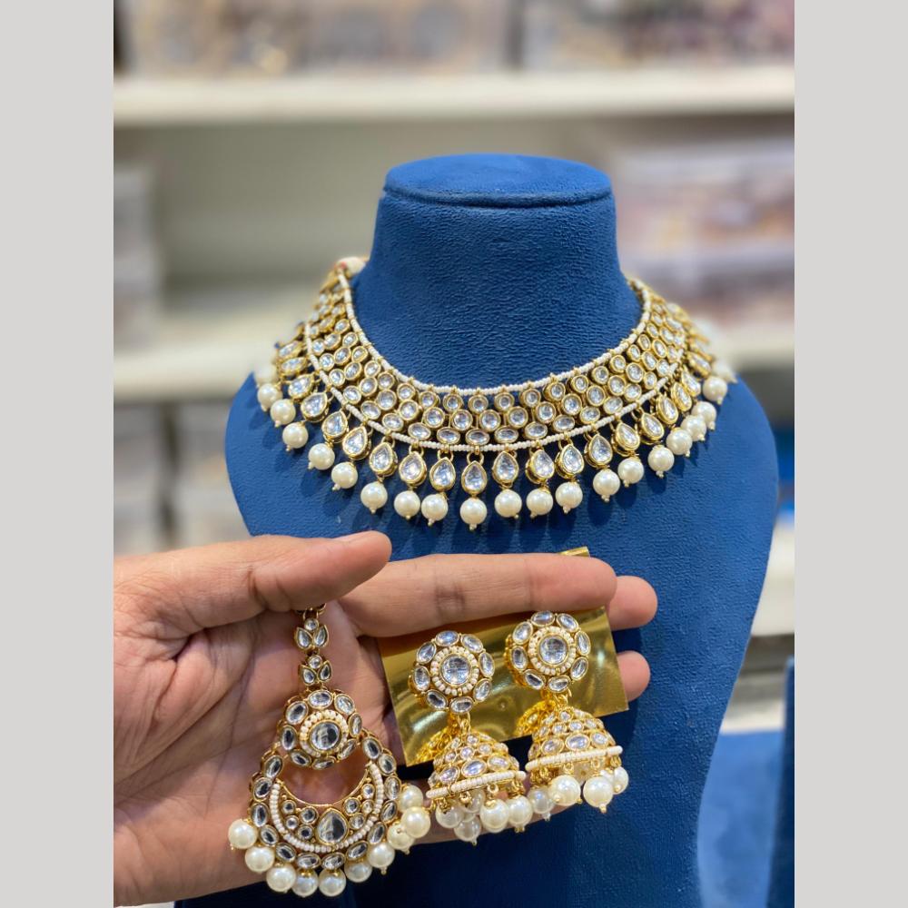 Hira Collection Glamorous Kundan Stone And Beads Necklace Set