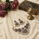 Hira Collections Exclusive Oxidised Pota Stone Pearl Long Necklace Set for Women