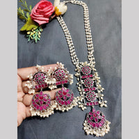 Hira Collections Exclusive Oxidised Pota Stone Pearl Long Necklace Set for Women