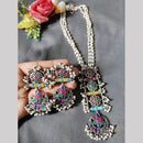 Hira Collections Exclusive Oxidised Pota Stone Pearl Long Necklace Set for Women