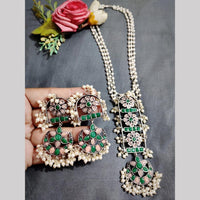 Hira Collections Exclusive Oxidised Pota Stone Pearl Long Necklace Set for Women