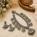 Hira Collections Exclusive Oxidised Pota Stone Pearl Long Necklace Set for Women