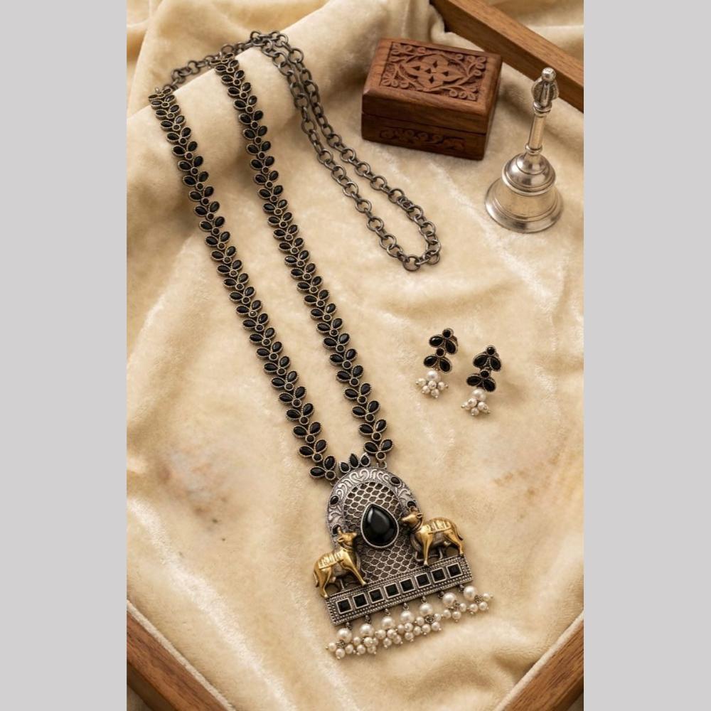 Hira Collections Exclusive 2 Tone Pota Stone Pearl Long Necklace Set for Women