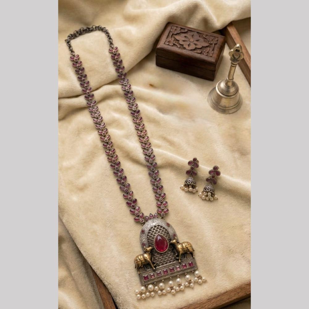 Hira Collections Exclusive 2 Tone Pota Stone Pearl Long Necklace Set for Women