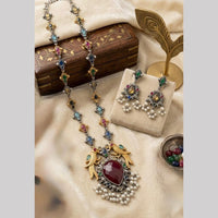 Hira Collections Exclusive 2 Tone Pota Stone Pearl Long Necklace Set for Women