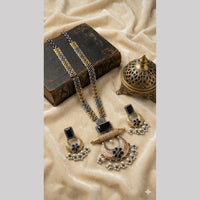 Hira Collections Exclusive 2 Tone Pota Stone Pearl Long Necklace Set for Women