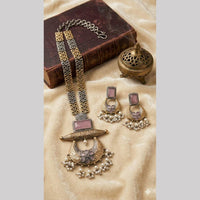 Hira Collections Exclusive 2 Tone Pota Stone Pearl Long Necklace Set for Women