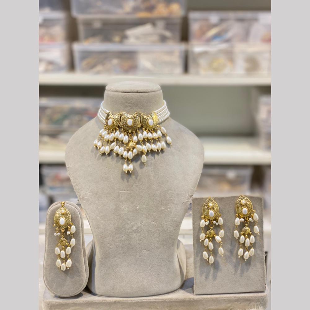 Hira Collections Elegant Pota Stone And Beads Fashion Choker Necklace Set