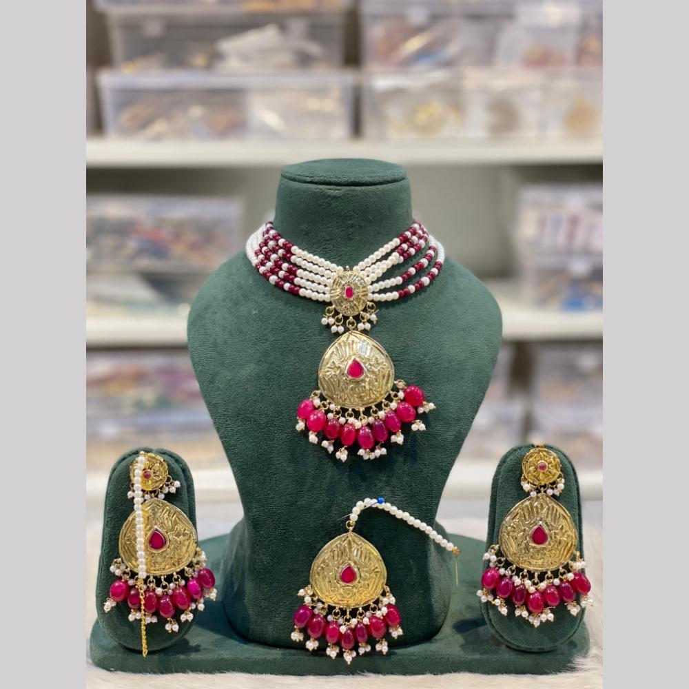 Hira Collections Elegant Pota Stone And Beads Fashion Choker Necklace Set