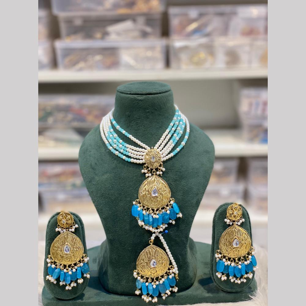 Hira Collections Elegant Pota Stone And Beads Fashion Choker Necklace Set