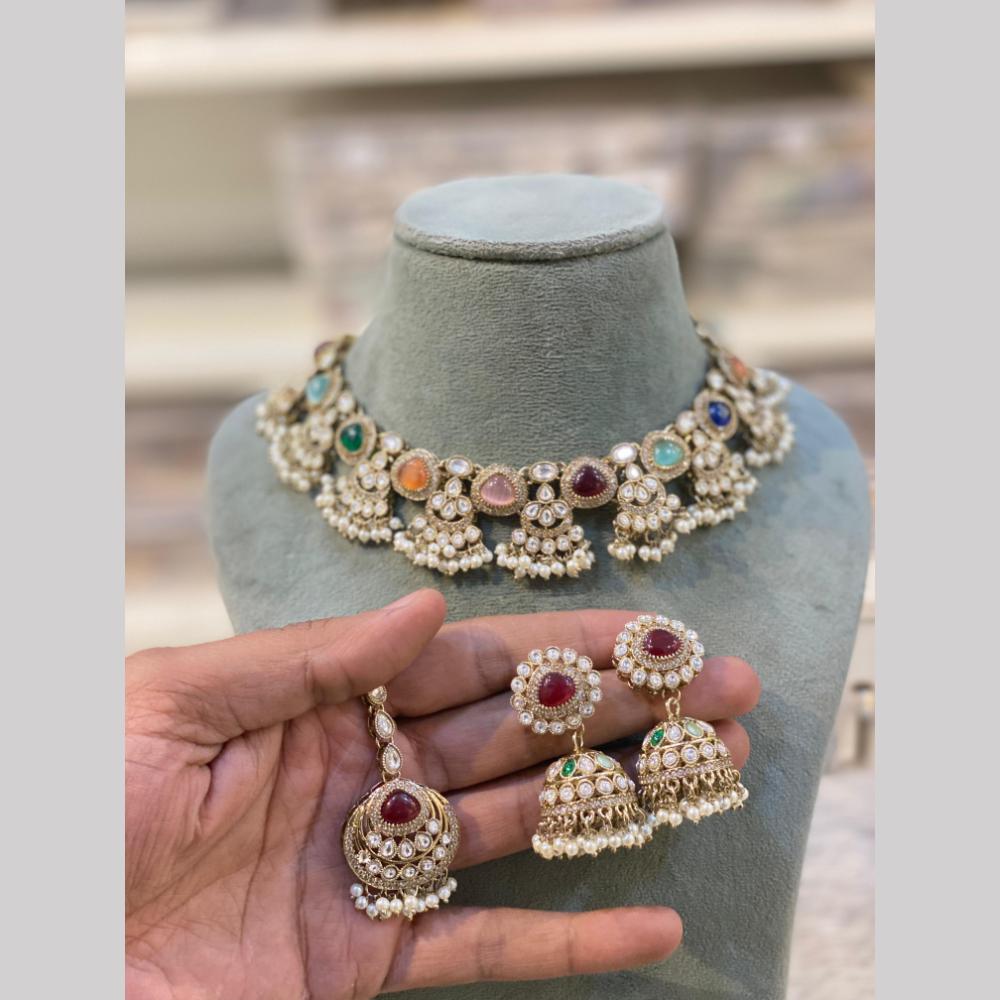 Hira Collections Premium Pota Stone And Pearl Necklace Set for Women