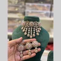 Hira Collections Premium Pota Stone And Pearl Choker Necklace Set for Women