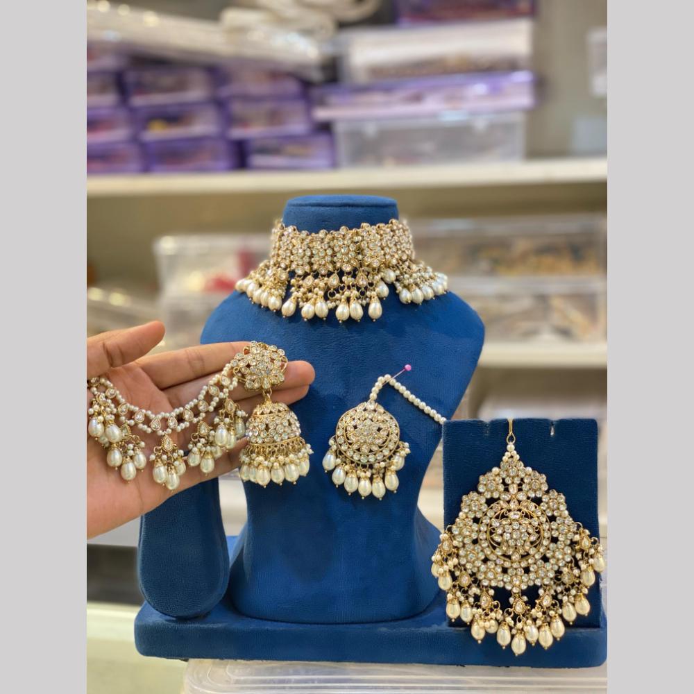 Hira Collections Premium Pota Stone And Pearl Choker Necklace Set for Women