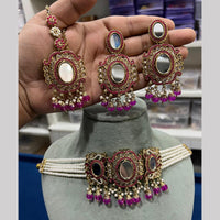 Hira Collections Royal Crystal Stone Mirror And Pearl Choker Necklace Set
