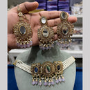 Hira Collections Royal Crystal Stone Mirror And Pearl Choker Necklace Set