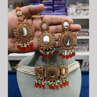Hira Collections Royal Crystal Stone Mirror And Pearl Choker Necklace Set
