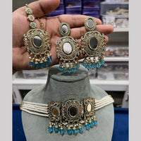 Hira Collections Royal Crystal Stone Mirror And Pearl Choker Necklace Set
