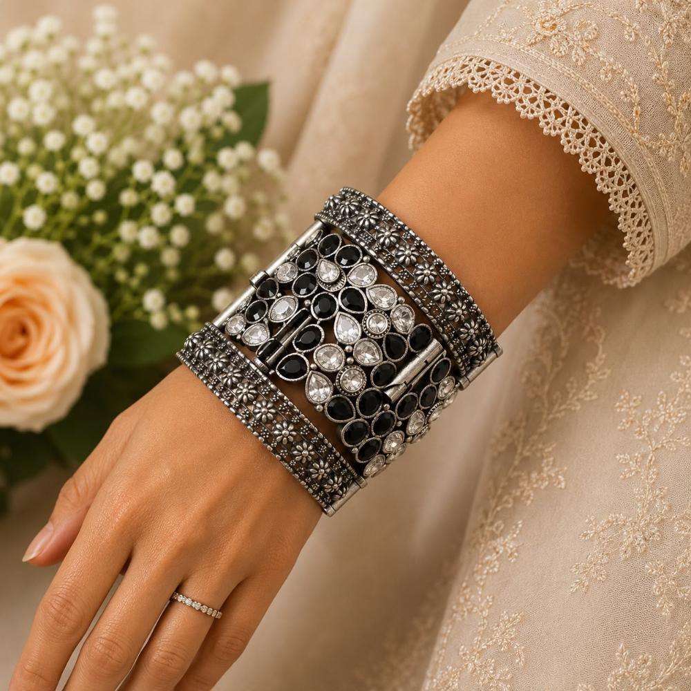 Hira Collections Elegant Dual Tone Openable Party Wear Bangles Set
