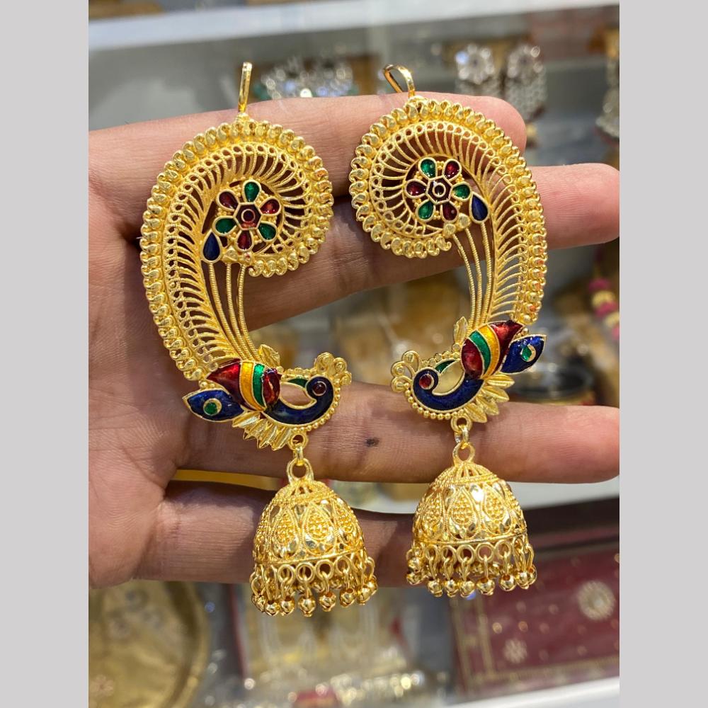 Hira Collections Festive Wear Gold Plated Meenakari EarCuff Jhumki Earrings