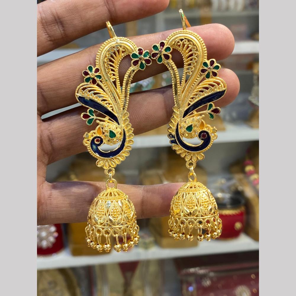 Hira Collections Festive Wear Gold Plated Meenakari EarCuff Jhumki Earrings