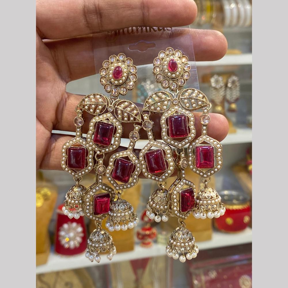 Hira Collections Premium Pota Stone And Pearl Jhumki Earrings for Women