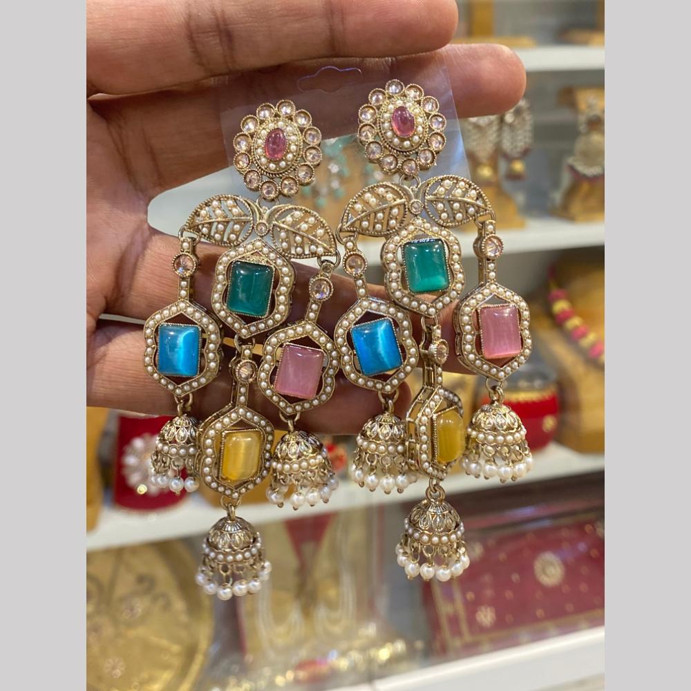 Hira Collections Premium Pota Stone And Pearl Jhumki Earrings for Women