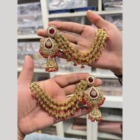 Hira Collections Heritage Kundan Stone And Pearl Kan Chian Jhumki Earrings