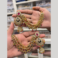 Hira Collections Heritage Kundan Stone And Pearl Kan Chian Jhumki Earrings