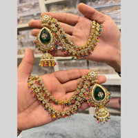 Hira Collections Heritage Kundan Stone And Pearl Kan Chian Jhumki Earrings