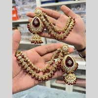 Hira Collections Heritage Kundan Stone And Pearl Kan Chian Jhumki Earrings